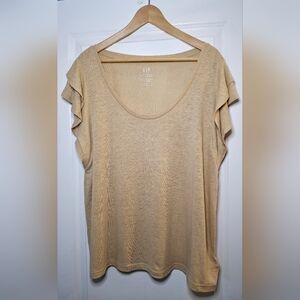 GAP Pretty Linen Blend Ruffle Sleeve Top (XL)